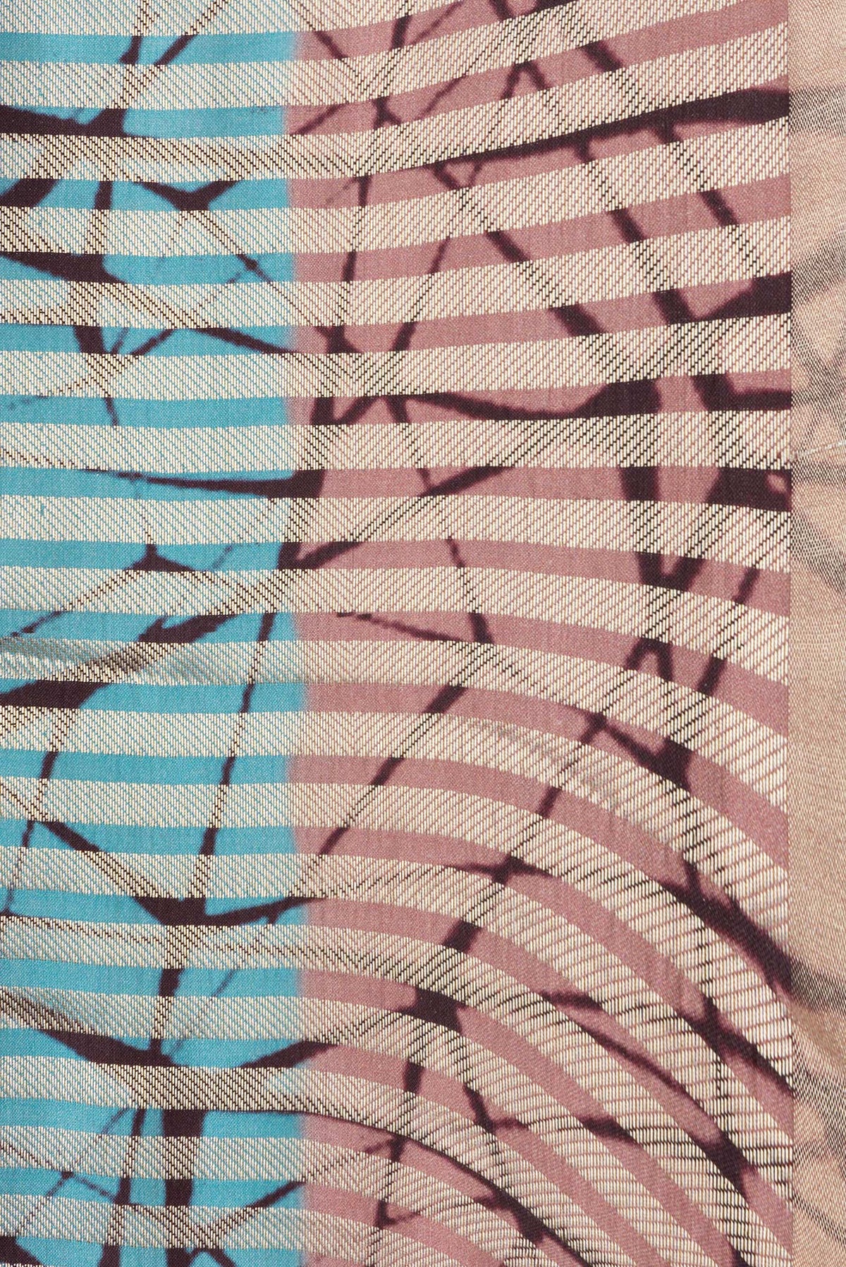 Border image of Sky Blue and Peach Color Tussar Silk Saree with Stripes on the body and Thin Zari Line. 