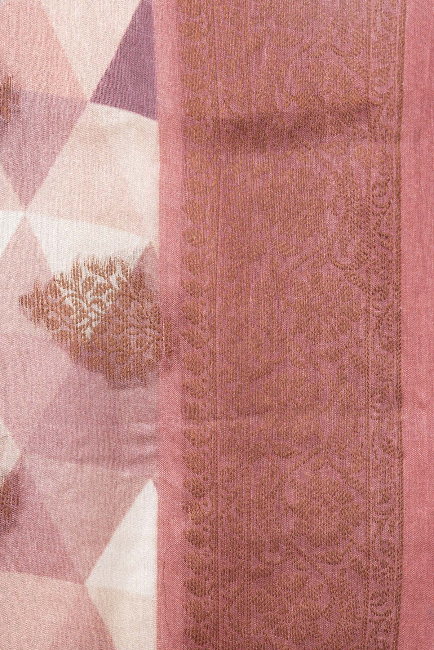 Border image of Brown Dual Tone Tussar Silk Saree with Printed design on the body and Zari Border. 