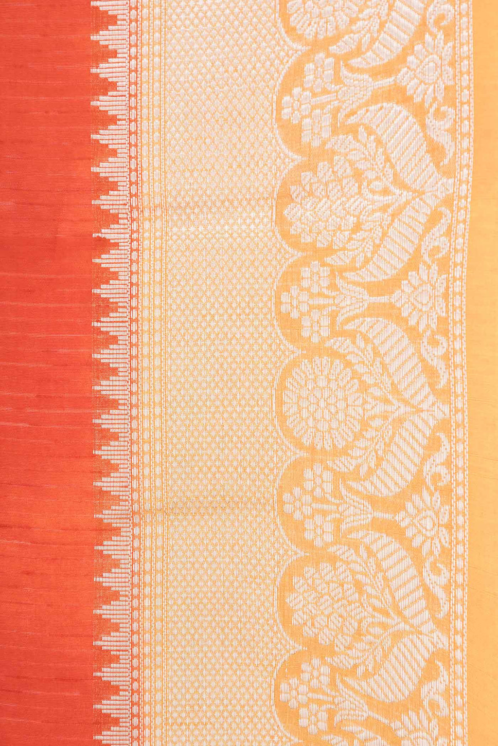 Border image of Red Banarasi Raw Silk Saree with Zari And Thread Butta on the body and Zari Border