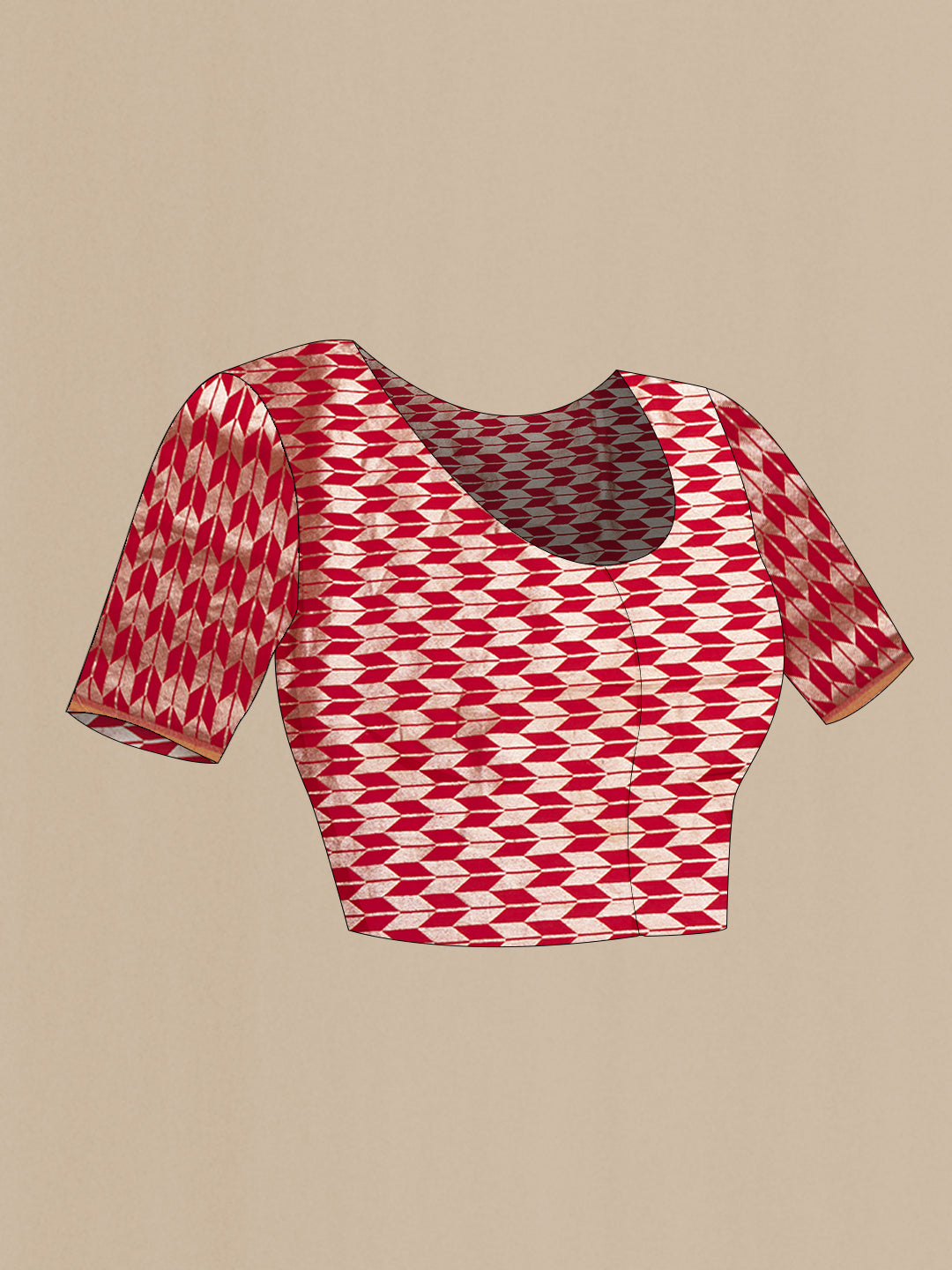 Close up image of the blouse of Rani Pink Tussar Silk Saree with Stripes on the body and Zari Border. 