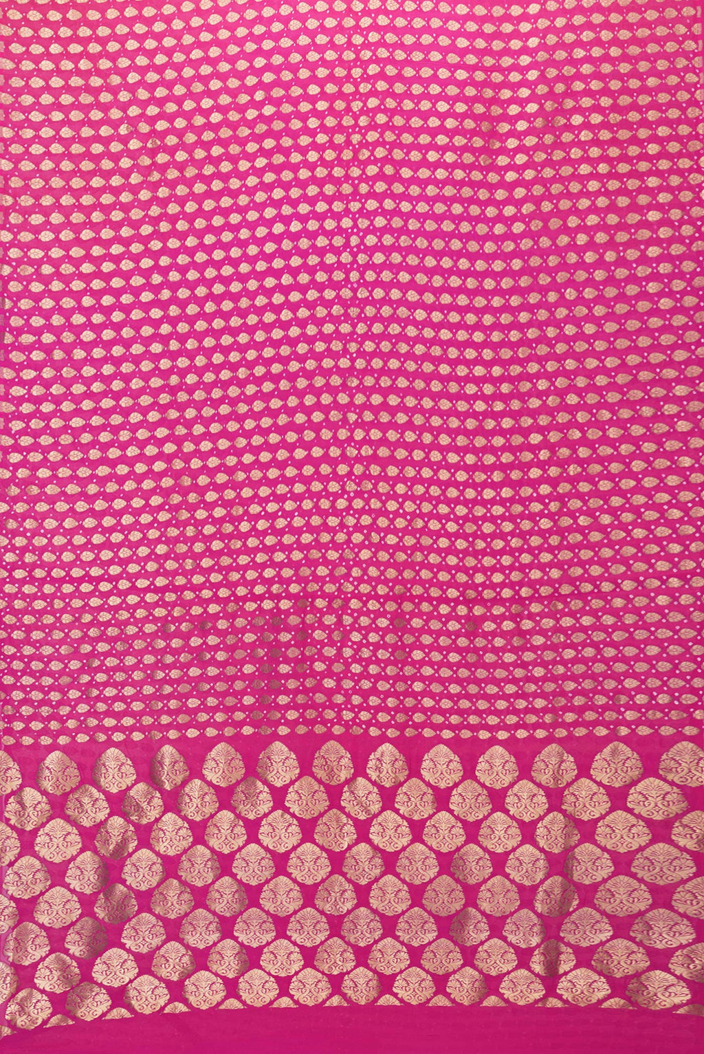 Flat view of Orange Dual Tone Mysore Georgette Saree with Zari Brocade on the body and Without Border. 