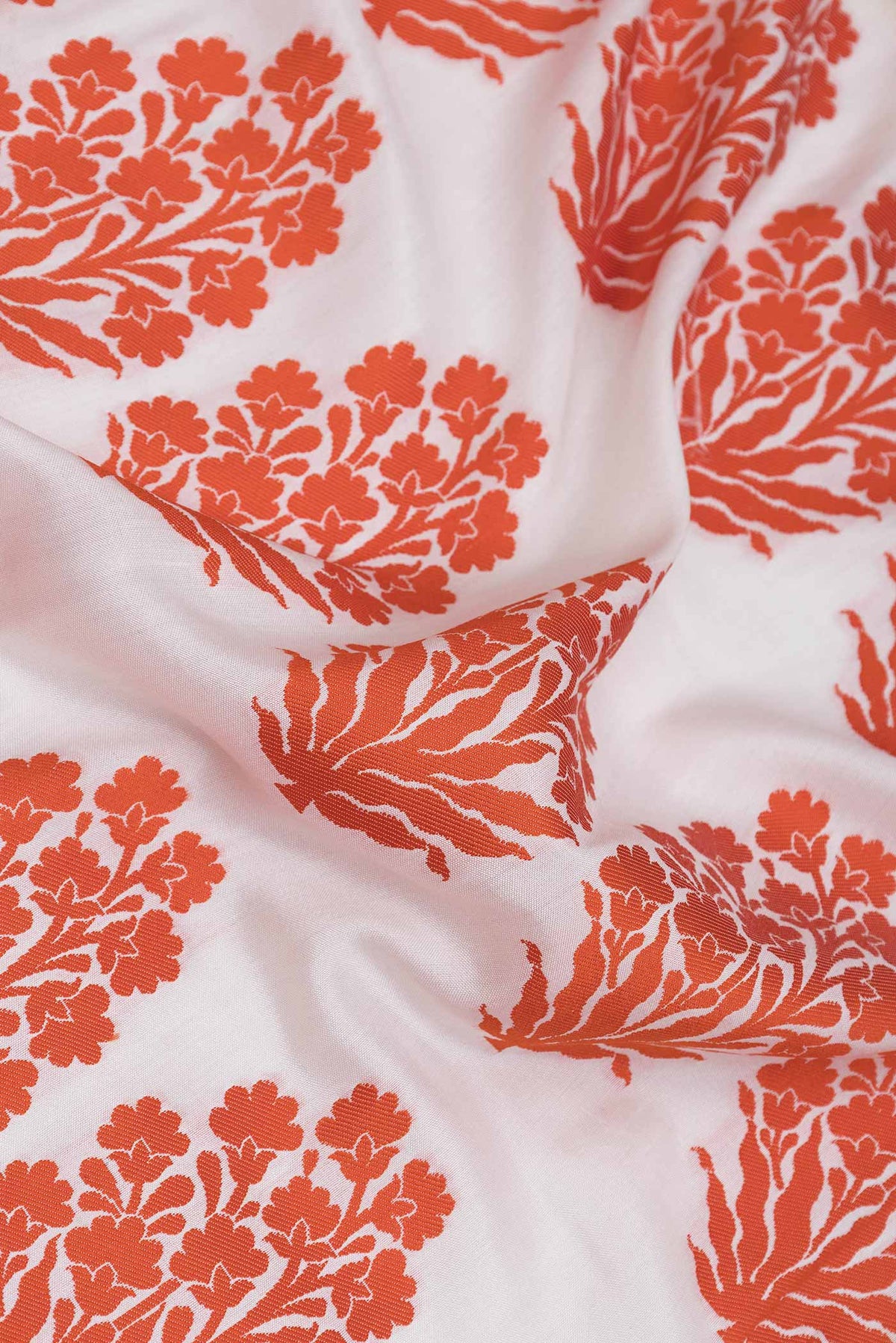 Close up of Off White Dual Tone Banarasi Silk Saree with Zari Brocade on the body and Zari Border displaying folds