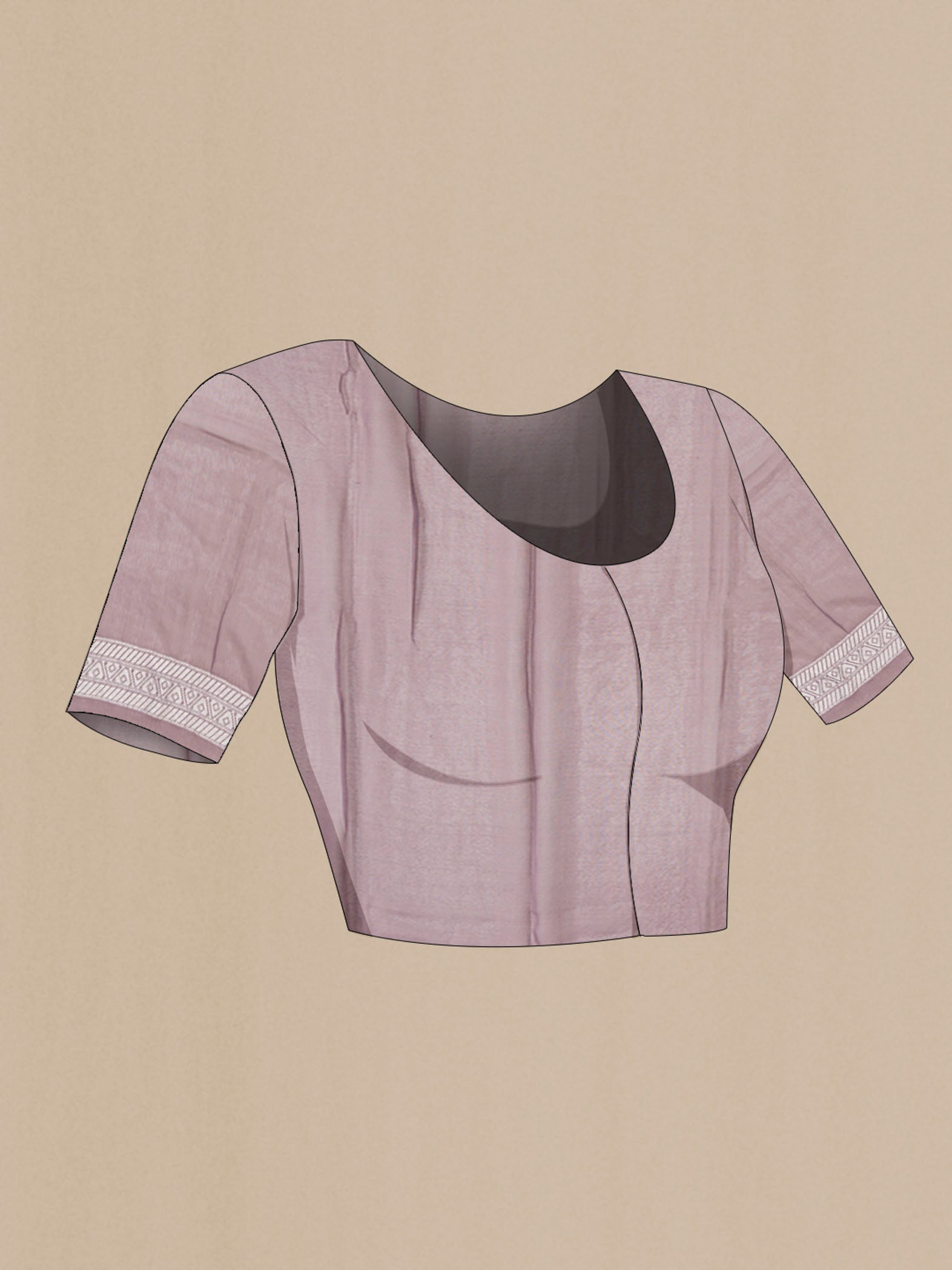 Close up image of the blouse of Lilac Banarasi Georgette Saree with Zari Butta on the body and Zari Border