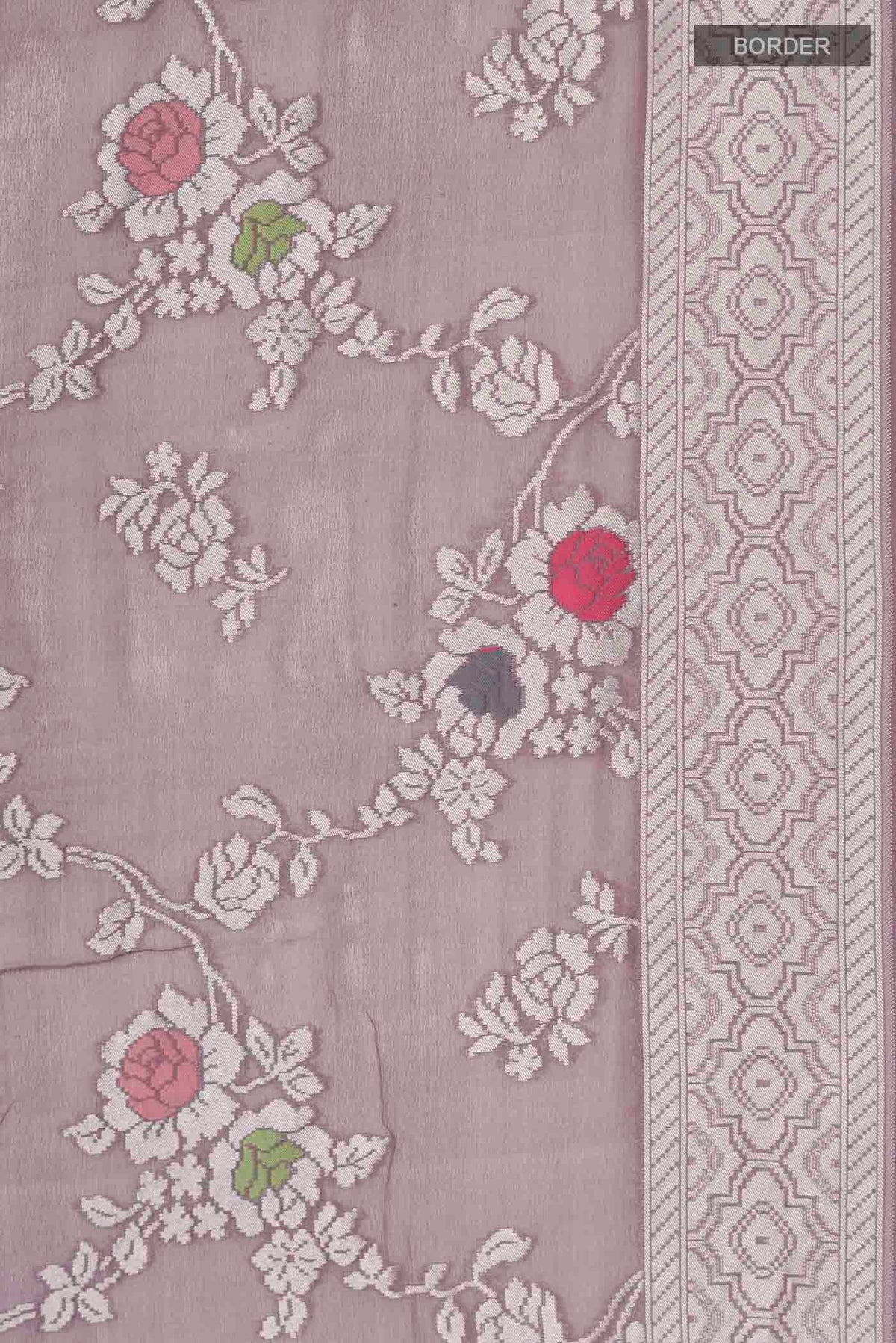 Border image of Lilac Banarasi Georgette Saree with Zari Butta on the body and Zari Border
