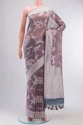 Lilac Banarasi Georgette Saree with Zari Butta on the body and Zari Border displayed on a mannequin