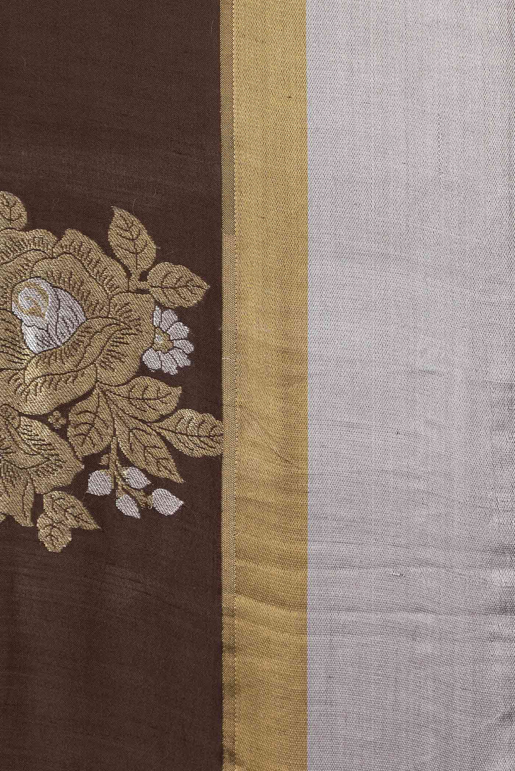 Border image of Coffee Brown Dual Tone Banarasi Saree with Zari Brocade on the body and Zari Border. 