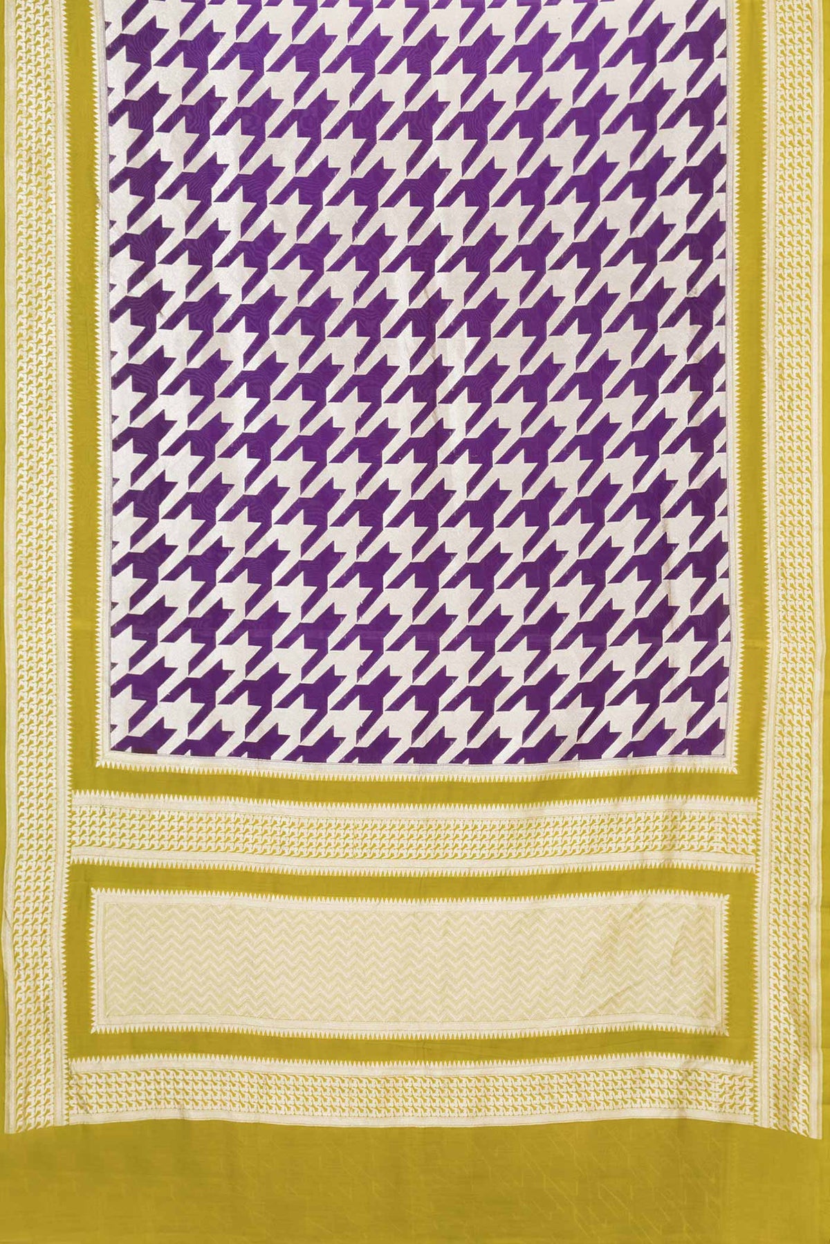 Flat view of Violet Dual Tone Banarasi Silk Saree with Zari Brocade on the body and Zari Border