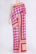 Pink Dual Tone Banarasi Saree with Zari Brocade on the body and Zari Border.  displayed on a mannequin
