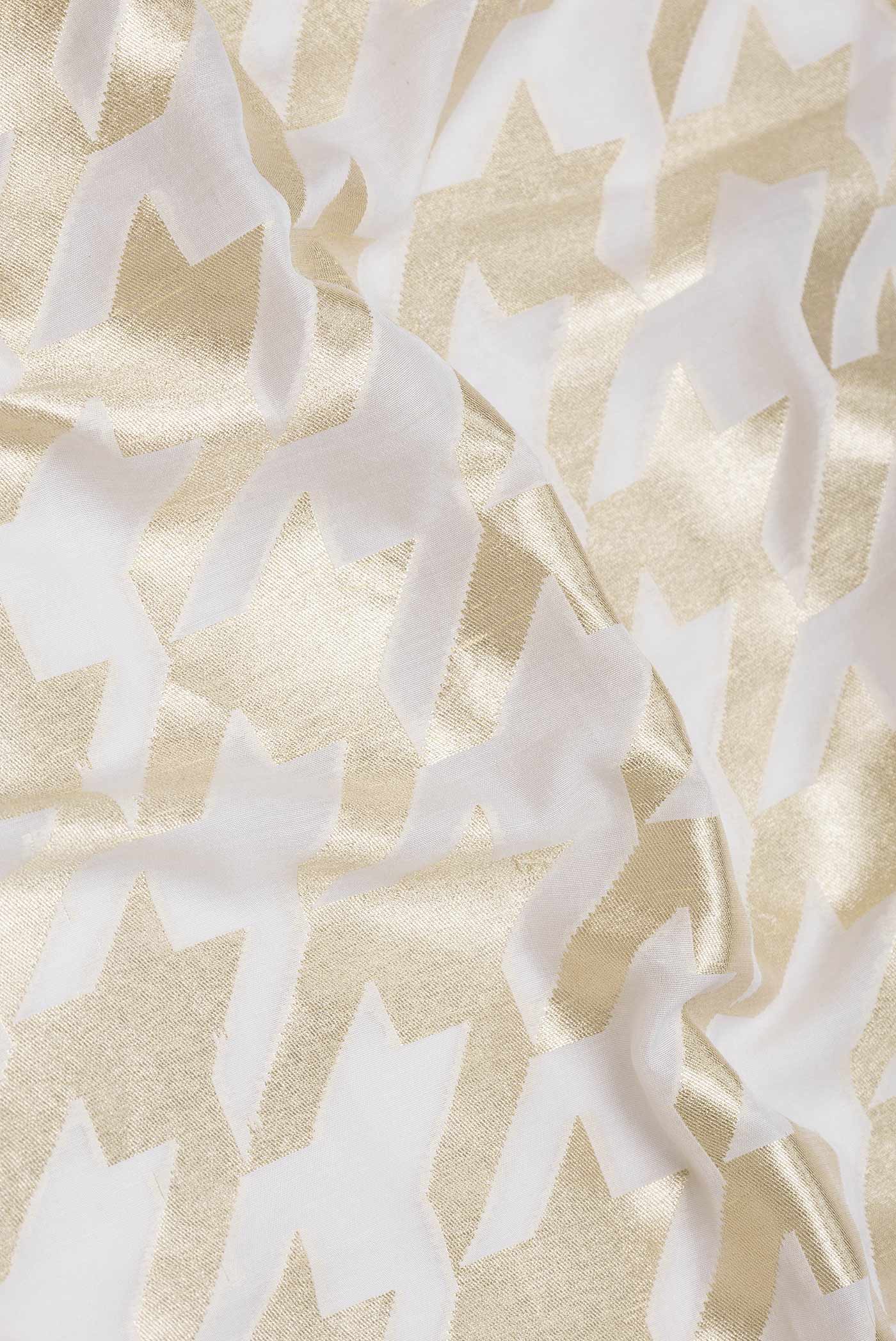 Close up of Off White Dual Tone Banarasi Silk Saree with Zari Brocade on the body and Zari Border displaying folds