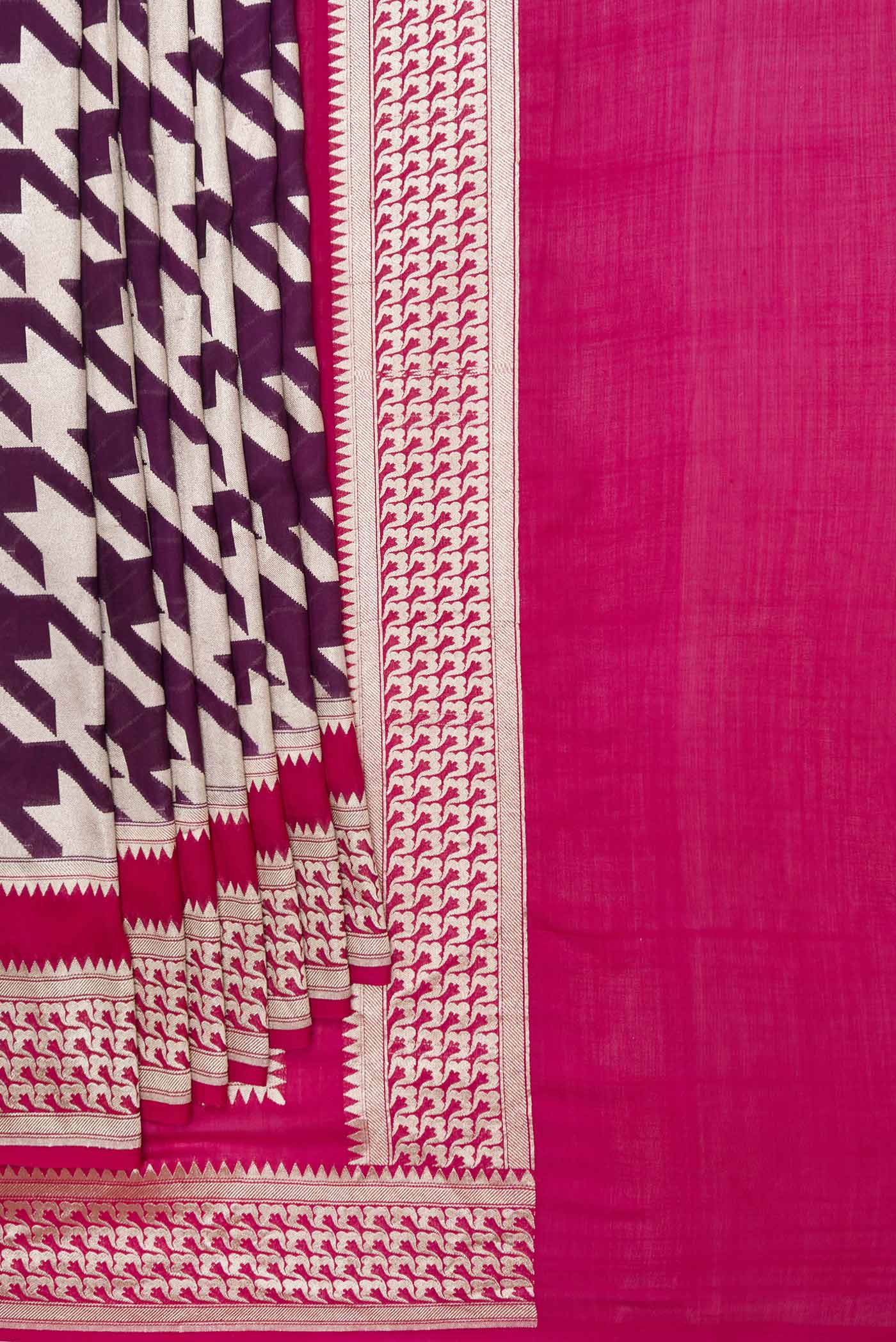 Pleats and pallu of Purple Dual Tone Banarasi Silk Saree with Zari Brocade on the body and Zari Border