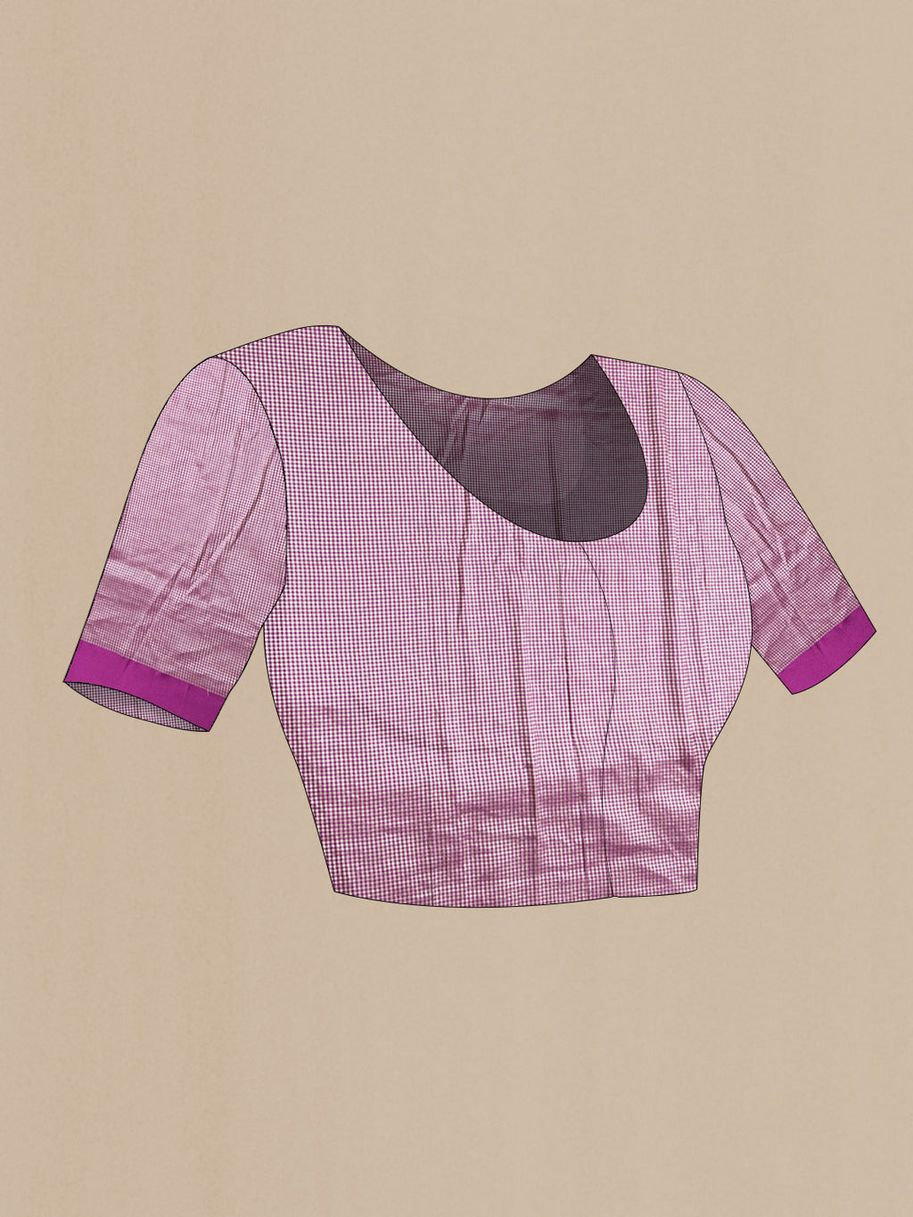 Close up image of the blouse of Off White and Black Color Banarasi Saree with Stripes on the body and Plain Border. 