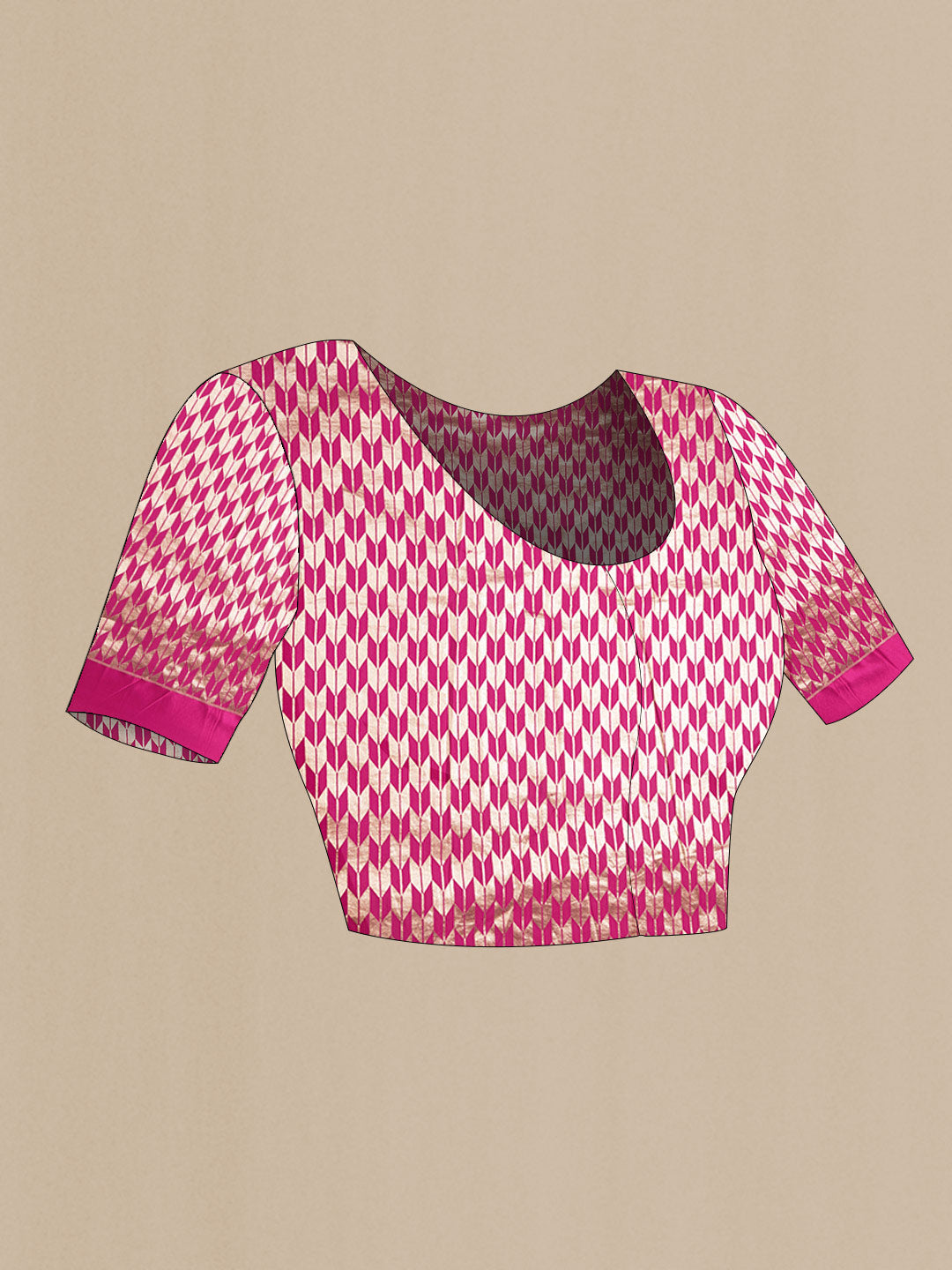 Close up image of the blouse of Orange Dual Tone Banarasi Saree with Zari Brocade on the body and Plain Border. 