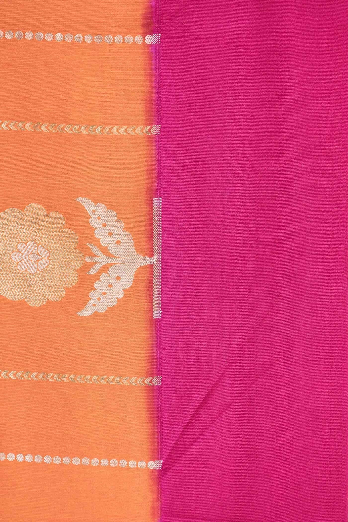 Border image of Orange Dual Tone Banarasi Saree with Zari Brocade on the body and Plain Border. 