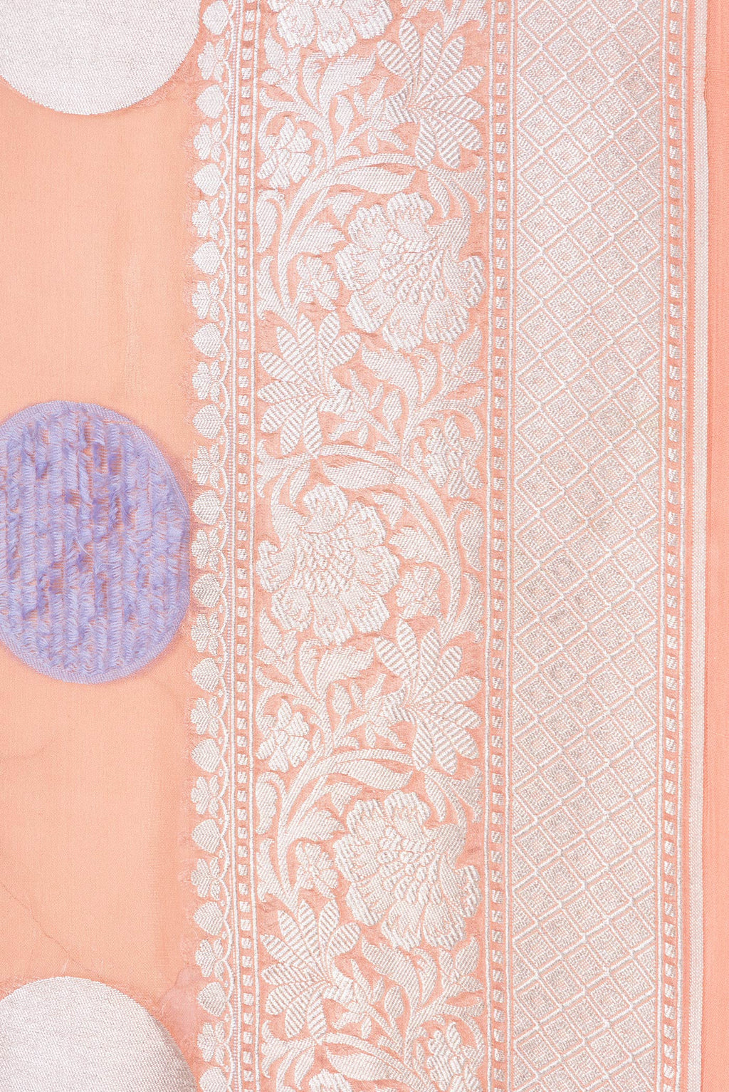 Border image of Peach Dual Tone Banarasi Georgette Saree with Zari And Thread Butta on the body and Zari Border. 