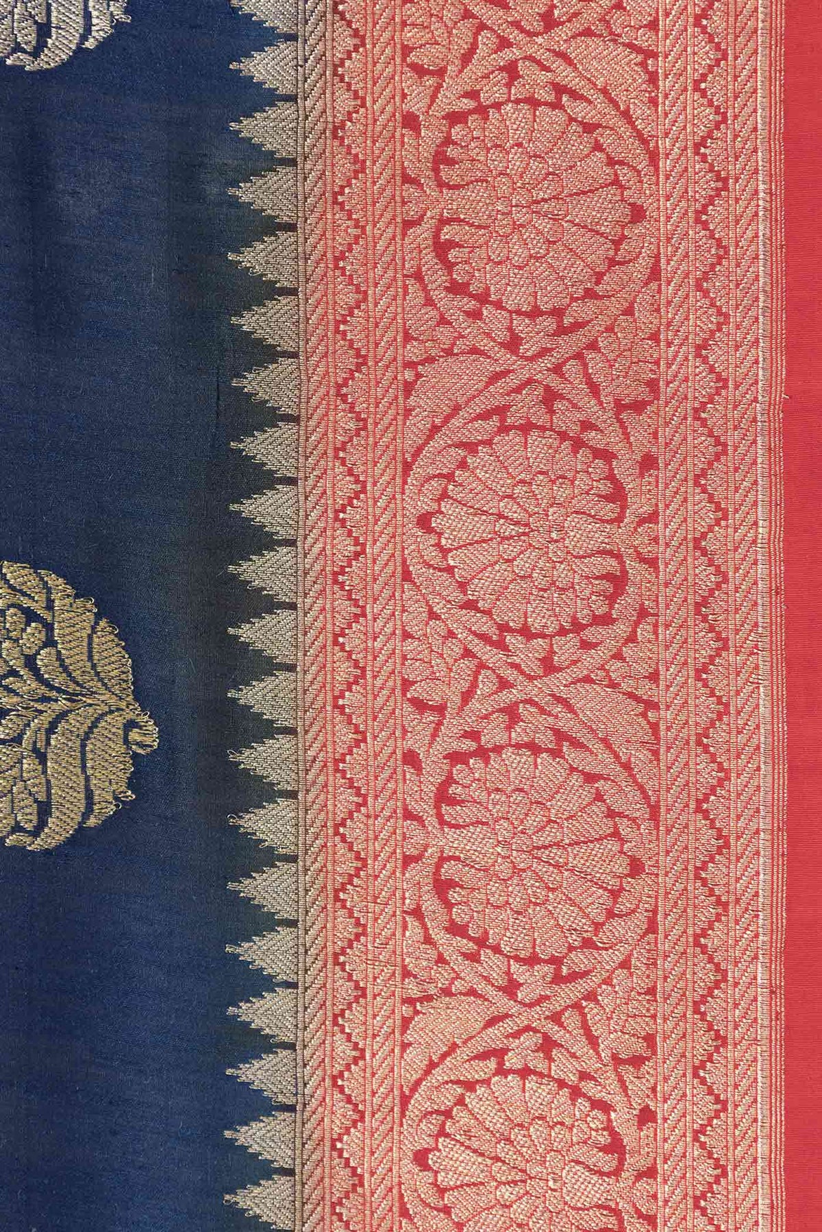 Border image of Navy Blue Dual Tone Banarasi Saree with Zari Brocade on the body and Zari Border. 
