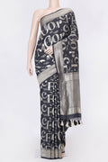 Black Dual Tone Banarasi Silk Saree with Zari Brocade on the body and Zari Border displayed on a mannequin