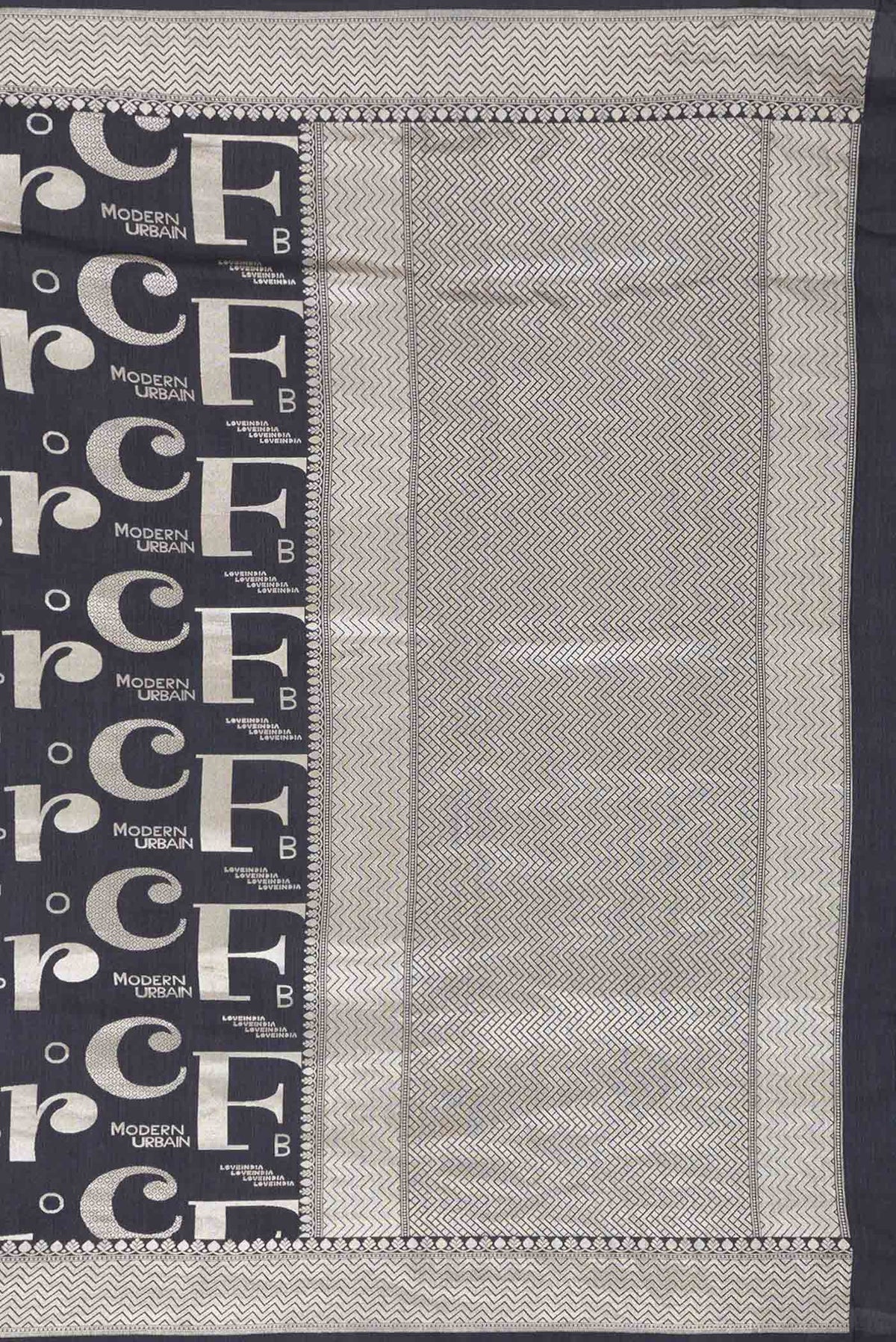 Close up image of the pallu of Black Dual Tone Banarasi Silk Saree with Zari Brocade on the body and Zari Border