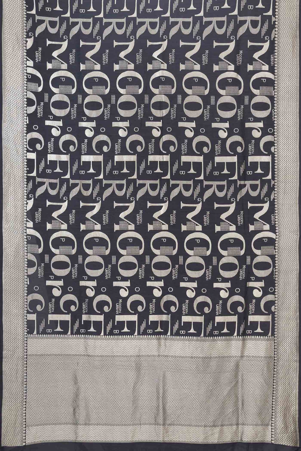 Flat view of Black Dual Tone Banarasi Silk Saree with Zari Brocade on the body and Zari Border