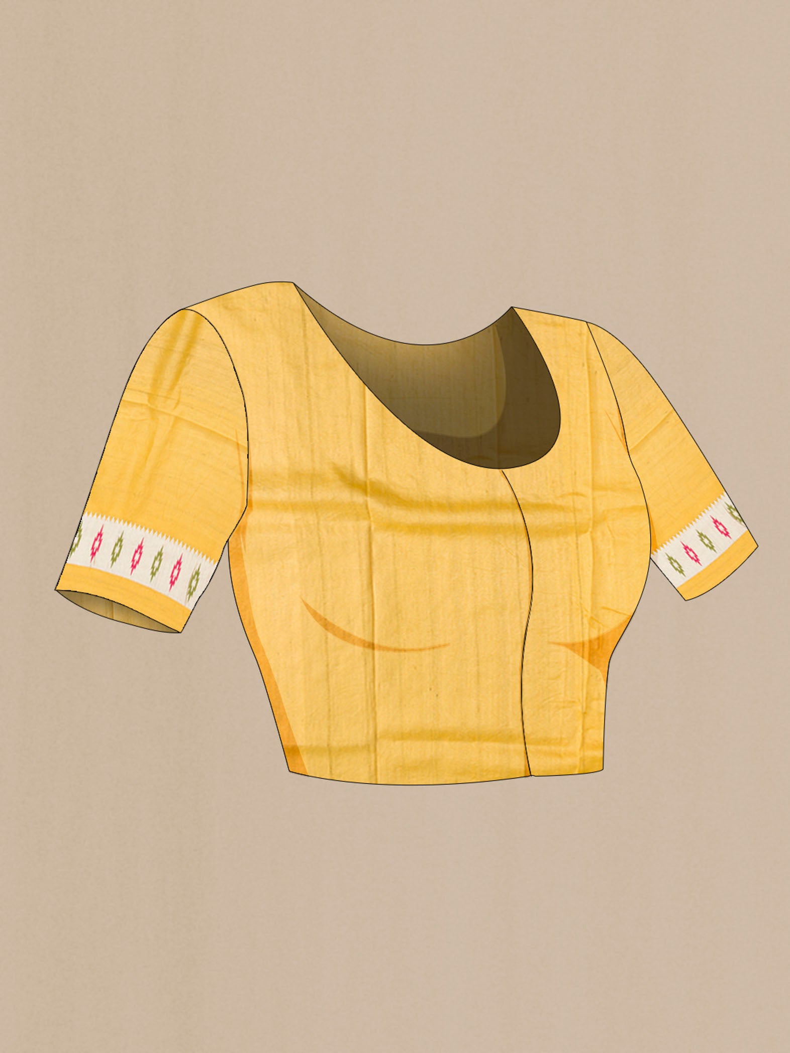 Close up image of the blouse of Yellow Banarasi Georgette Saree with Zari And Thread Butta on the body and Zari Border