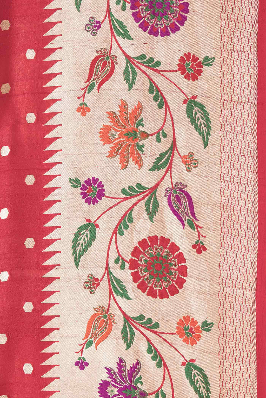 Border image of Red Dual Tone Tussar Saree with Zari Butta on the body and Fancy Border. 