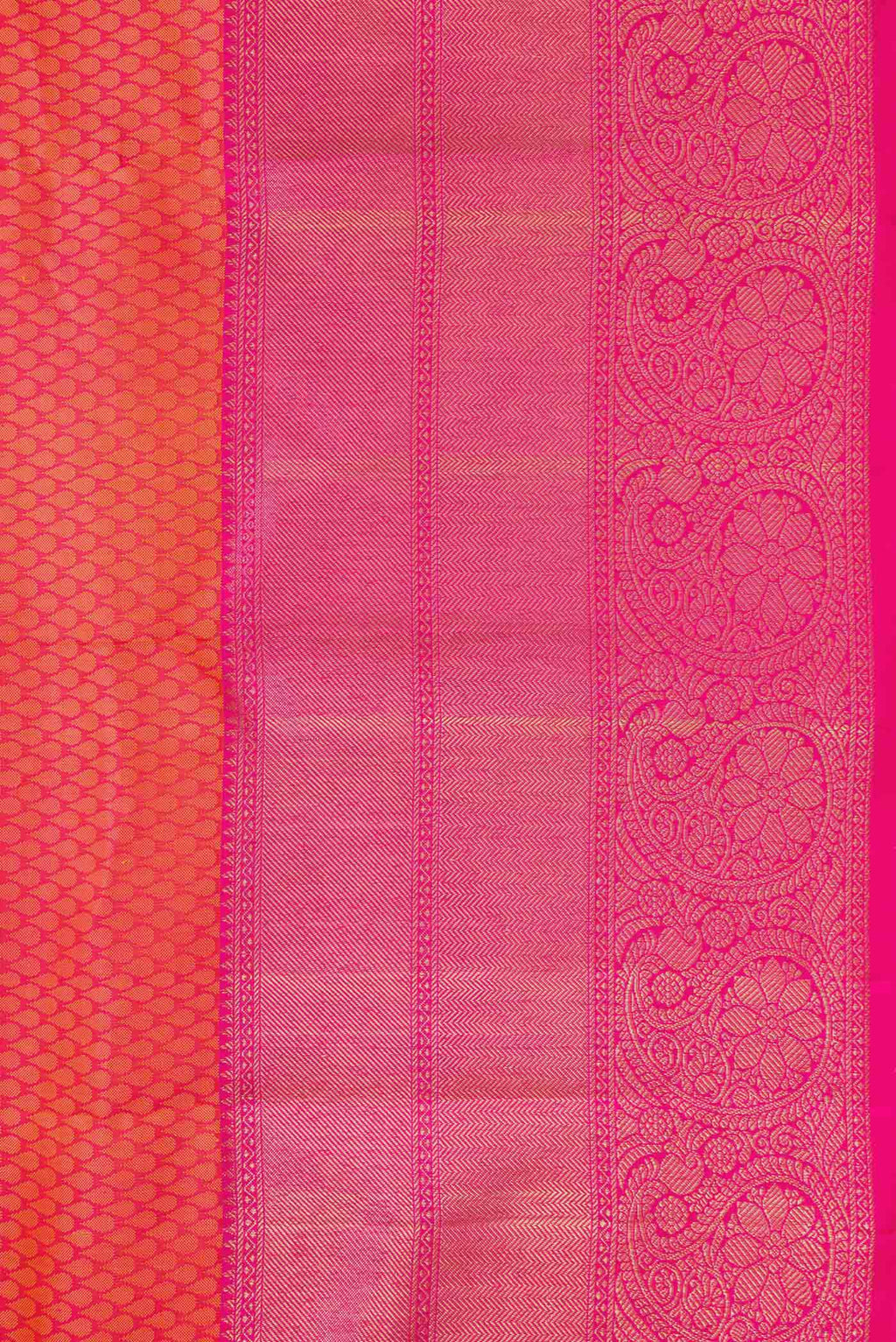 Border image of Pure Silk Pure Zari Peach Dual Tone Kanjivaram Saree with Jacquard design on the body and Zari Border. 