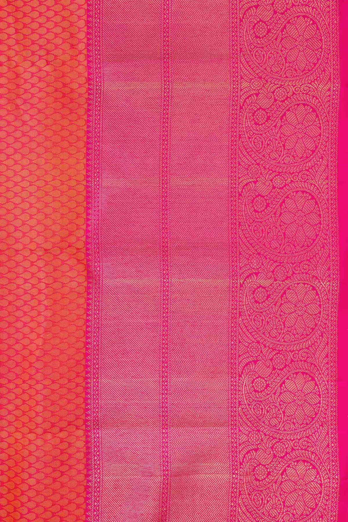 Border image of Pure Silk Pure Zari Peach Dual Tone Kanjivaram Saree with Jacquard design on the body and Zari Border. 