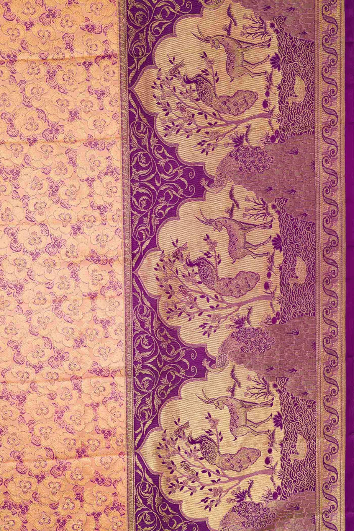 Border image of Peach Dual Tone Kanjivaram Silk Saree with Zari Brocade on the body and Zari Border. 