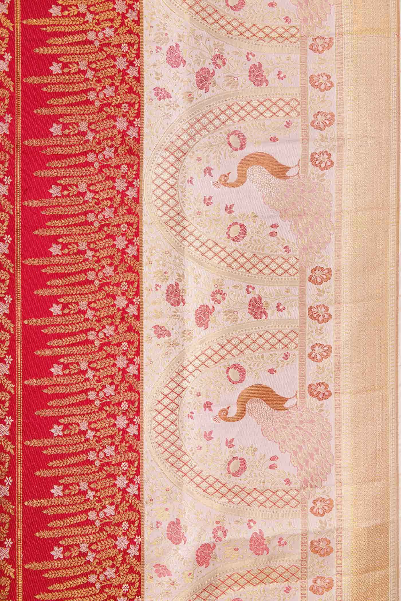 Border image of Red Dual Tone Kanjivaram Silk Saree with Zari Brocade on the body and Fancy Border. 