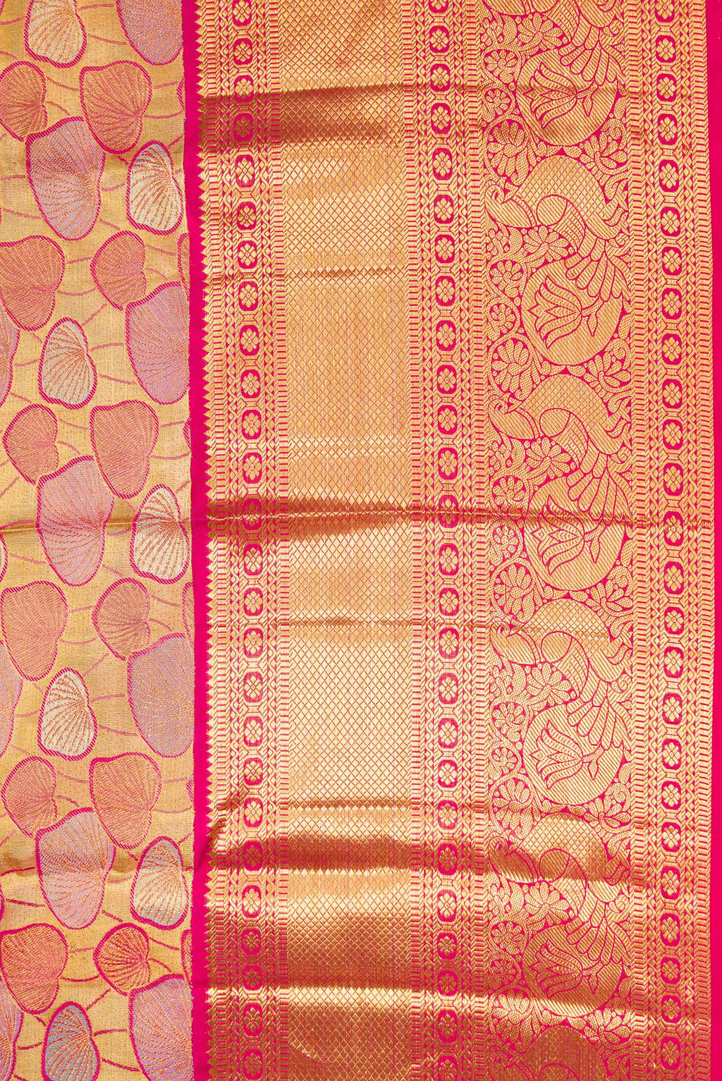 Border image of Gold Dual Tone Kanchipuram Tissue Silk Saree with Zari Brocade on the body and Zari Border. 
