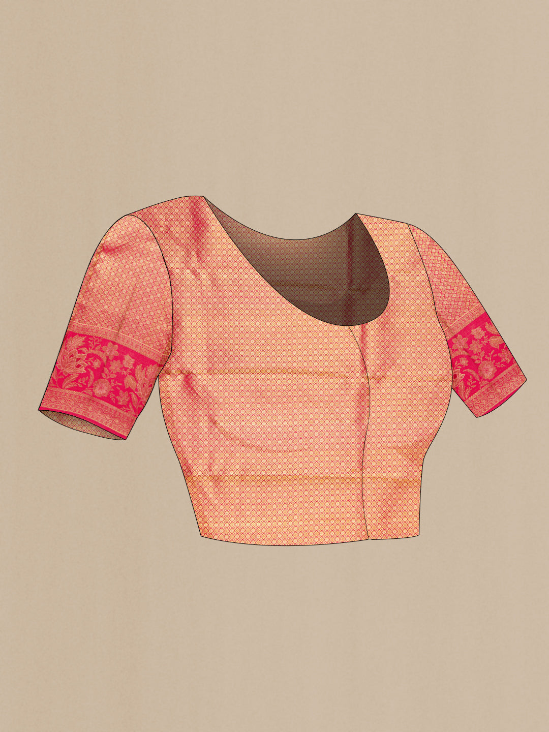 Close up image of the blouse of Off White Dual Tone Kanchipuram Silk Saree with Zari Brocade on the body and Zari Border. 