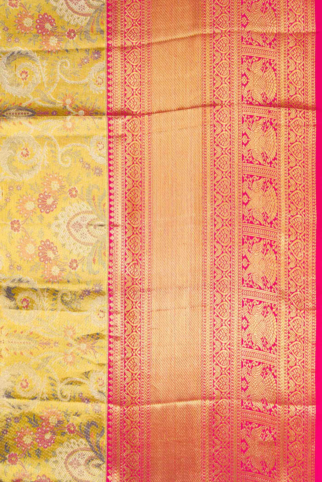 Border image of Gold Dual Tone Kanchipuram Tissue Silk Saree with Zari Brocade on the body and Zari Border. 