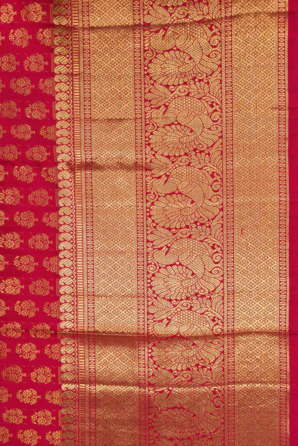 Border image of Red Dual Tone Kanchipuram Silk Saree with Zari Brocade on the body and Zari Border. 