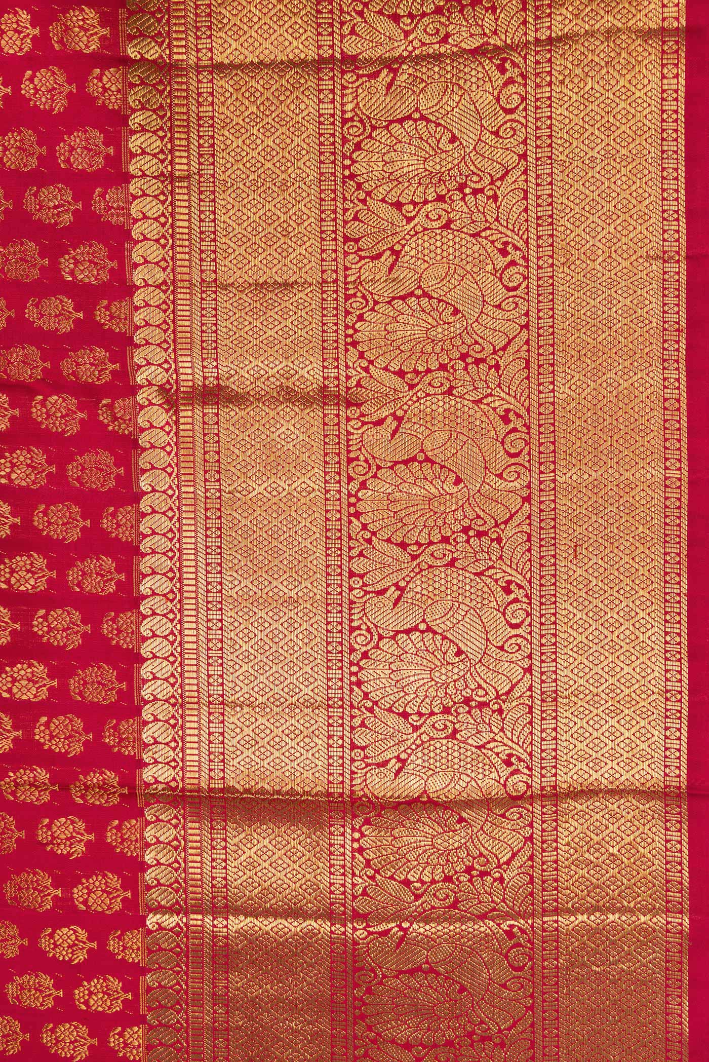 Border image of Red Dual Tone Kanchipuram Silk Saree with Zari Brocade on the body and Zari Border. 