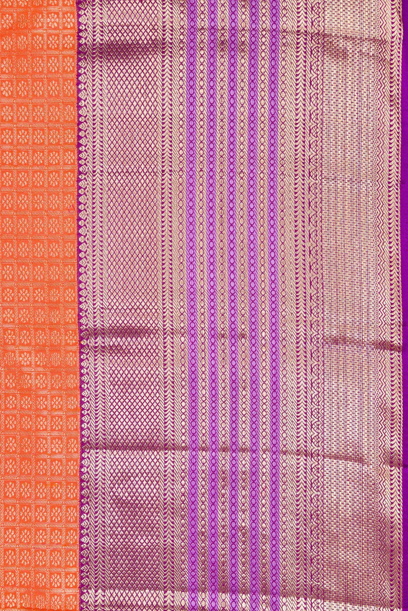 Border image of Brick Orange Dual Tone Kanchipuram Silk Saree with Zari Brocade on the body and Zari Border. 