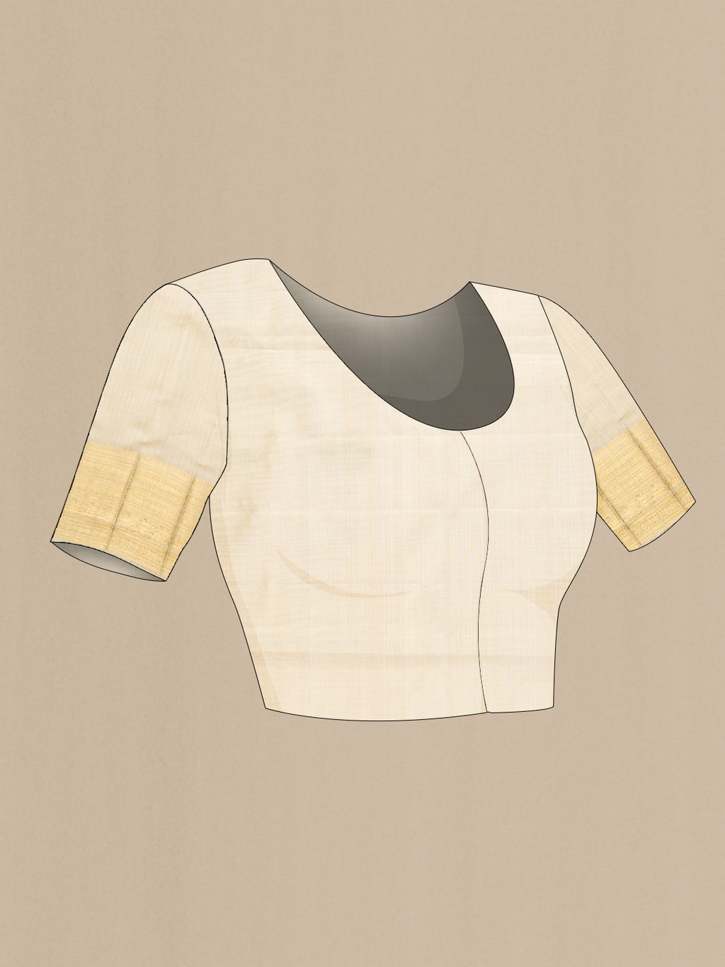 Close up image of the blouse of Beige Dual Tone Kanjivaram Tissue Silk Saree with Zari Brocade on the body and Zari Border. 