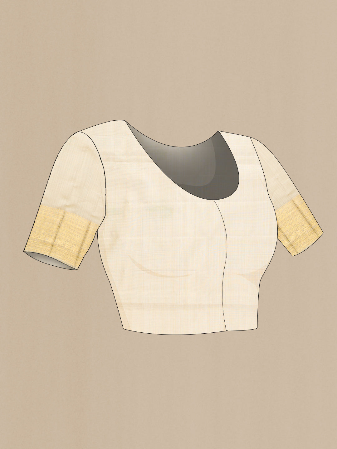 Close up image of the blouse of Beige Dual Tone Kanjivaram Tissue Silk Saree with Zari Brocade on the body and Zari Border. 