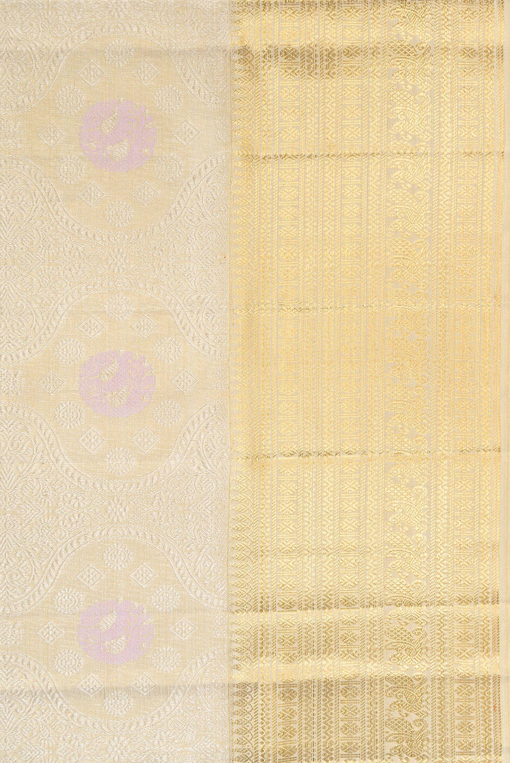 Border image of Beige Dual Tone Kanjivaram Tissue Silk Saree with Zari Brocade on the body and Zari Border. 