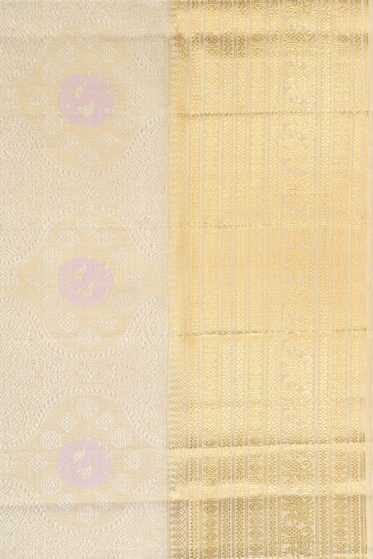 Border image of Beige Dual Tone Kanjivaram Tissue Silk Saree with Zari Brocade on the body and Zari Border. 