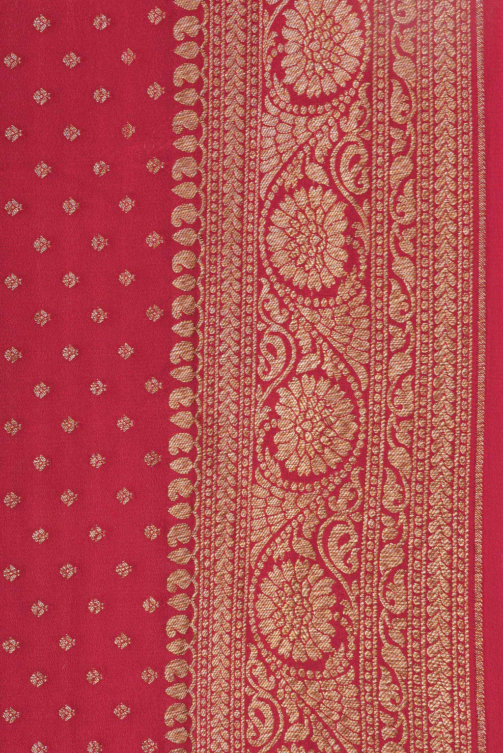 Border image of Red Dual Tone Banarasi Georgette Saree with Zari Butta on the body and Zari Border. 