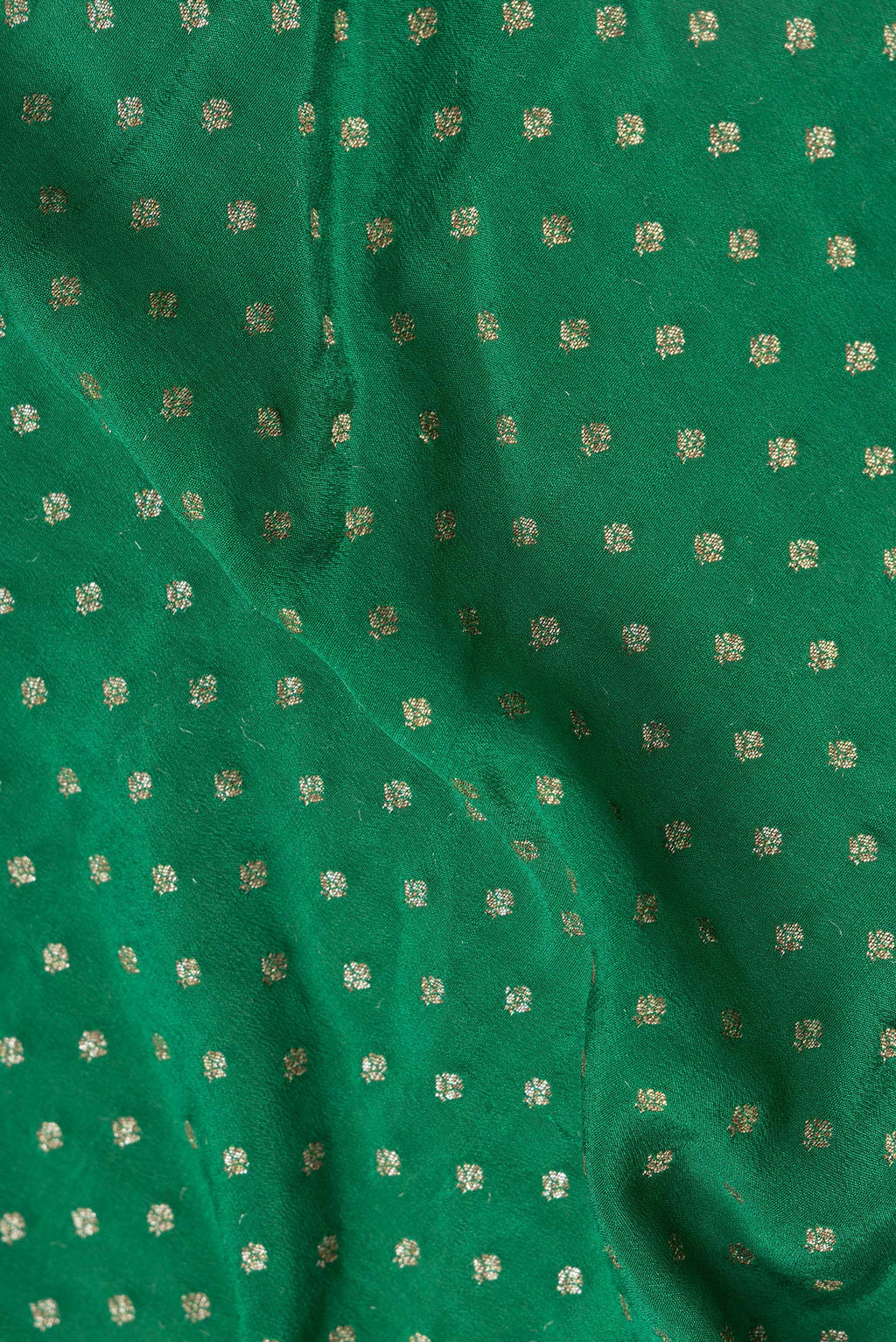 Close up of Green Dual Tone Banarasi Georgette Saree with Zari Butta on the body and Zari Border.  displaying folds