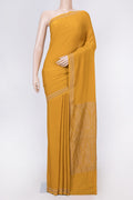 Mustard Dual Tone Banarasi Georgette Saree with Plain Body and Zari Border displayed on a mannequin