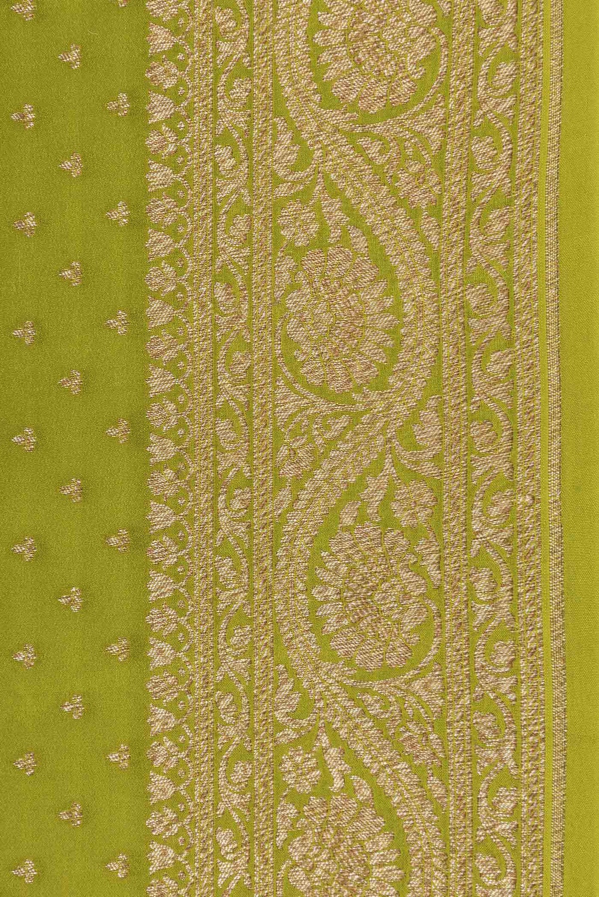 Border image of Parrot Green Dual Tone Banarasi Georgette Saree with Zari Brocade on the body and Zari Border