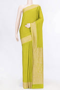 Parrot Green Dual Tone Banarasi Georgette Saree with Zari Brocade on the body and Zari Border displayed on a mannequin