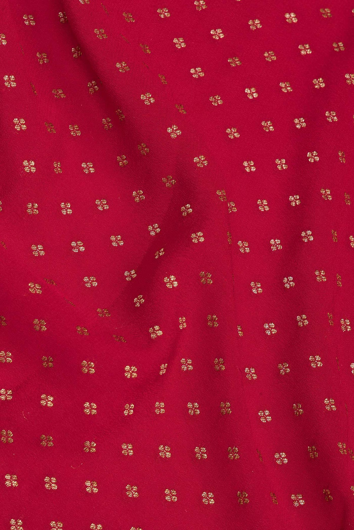 Close up of Red Banarasi Georgette Saree with Zari Brocade on the body and Zari Border.  displaying folds