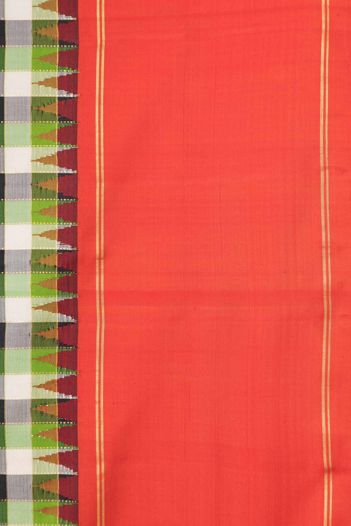 Border image of Green,Black and Beige Color Kanchipuram Silk Saree with Checked design on the body and Zari Border