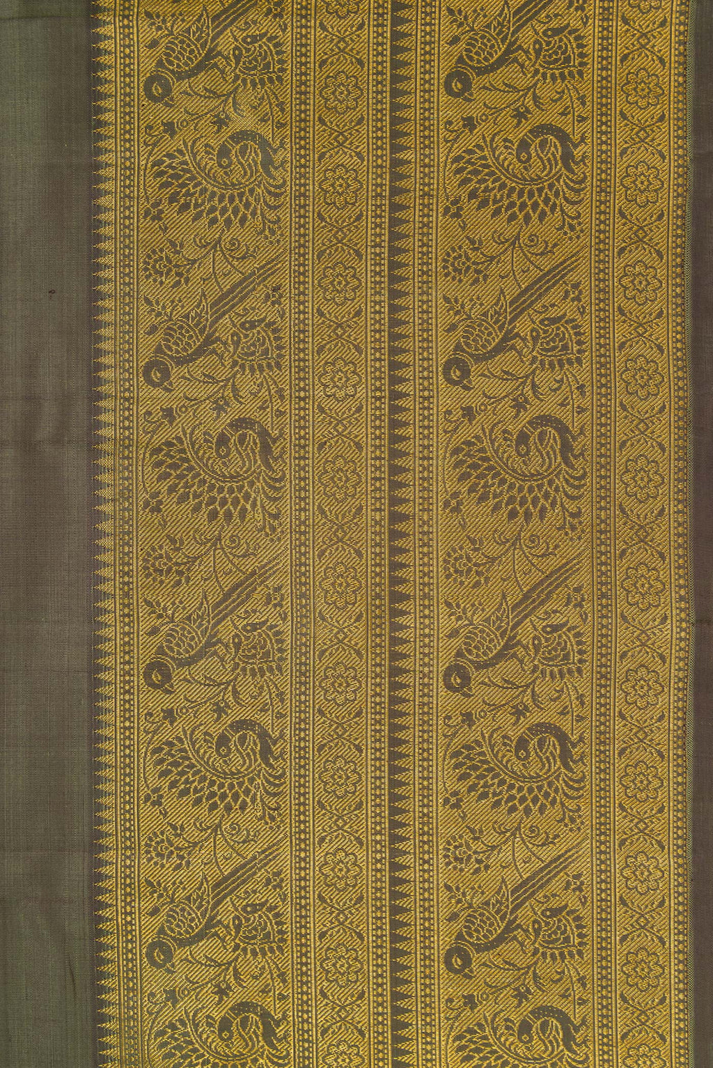 Border image of Mehandi Green Dual Tone Kanjivaram Silk Saree with Zari Butta on the body and Fancy Border. 