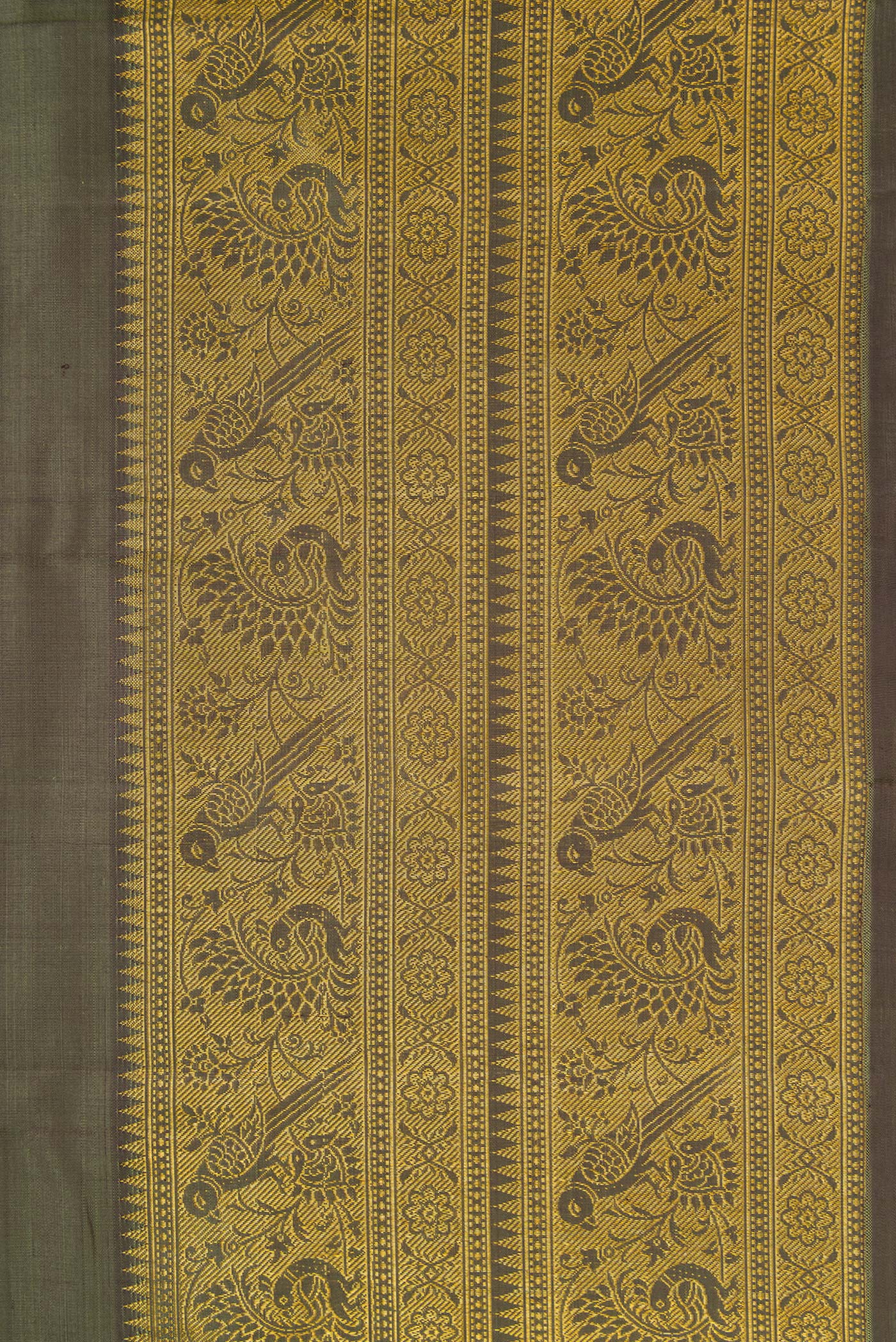 Border image of Mehandi Green Dual Tone Kanjivaram Silk Saree with Zari Butta on the body and Fancy Border. 