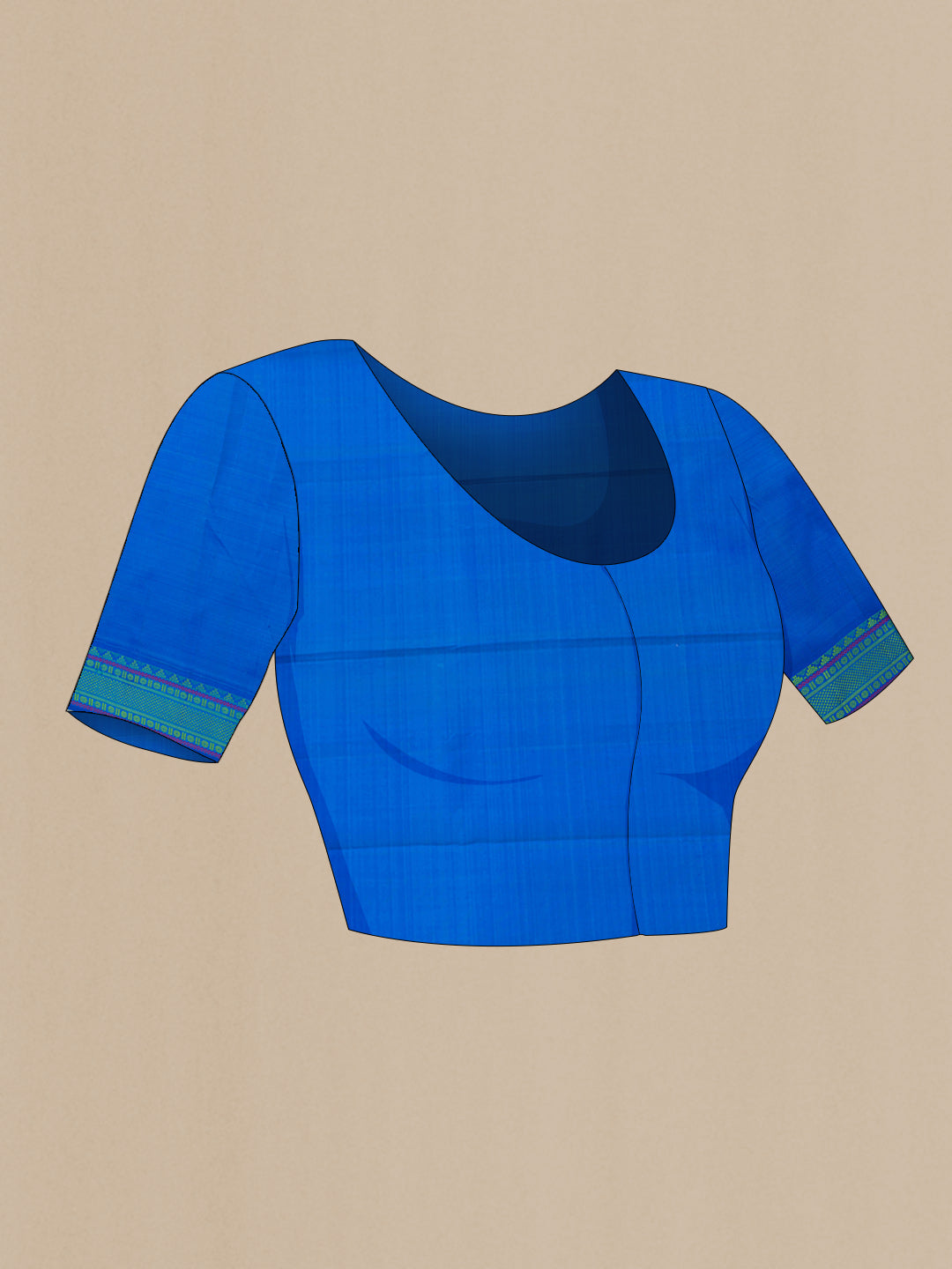 Close up image of the blouse of Sky Blue Dual Tone Kanjivaram Saree with Thread Butta on the body and Thread Border. 