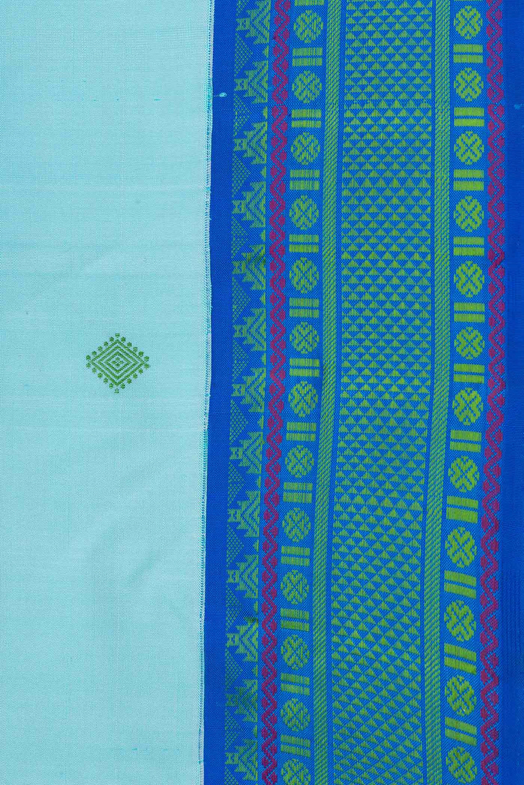 Border image of Sky Blue Dual Tone Kanjivaram Saree with Thread Butta on the body and Thread Border. 