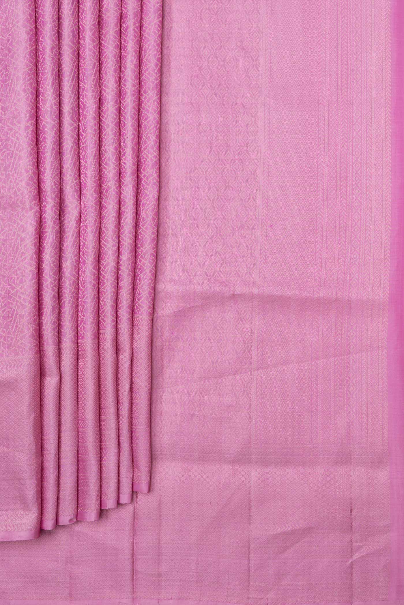 Pleats and pallu of Pink Dual Tone Soft Silk Saree with Zari Brocade on the body and Zari Border. 